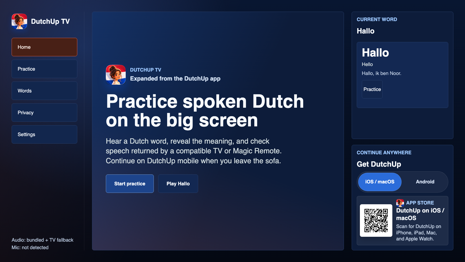 DutchUp TV home screen on a smart TV
